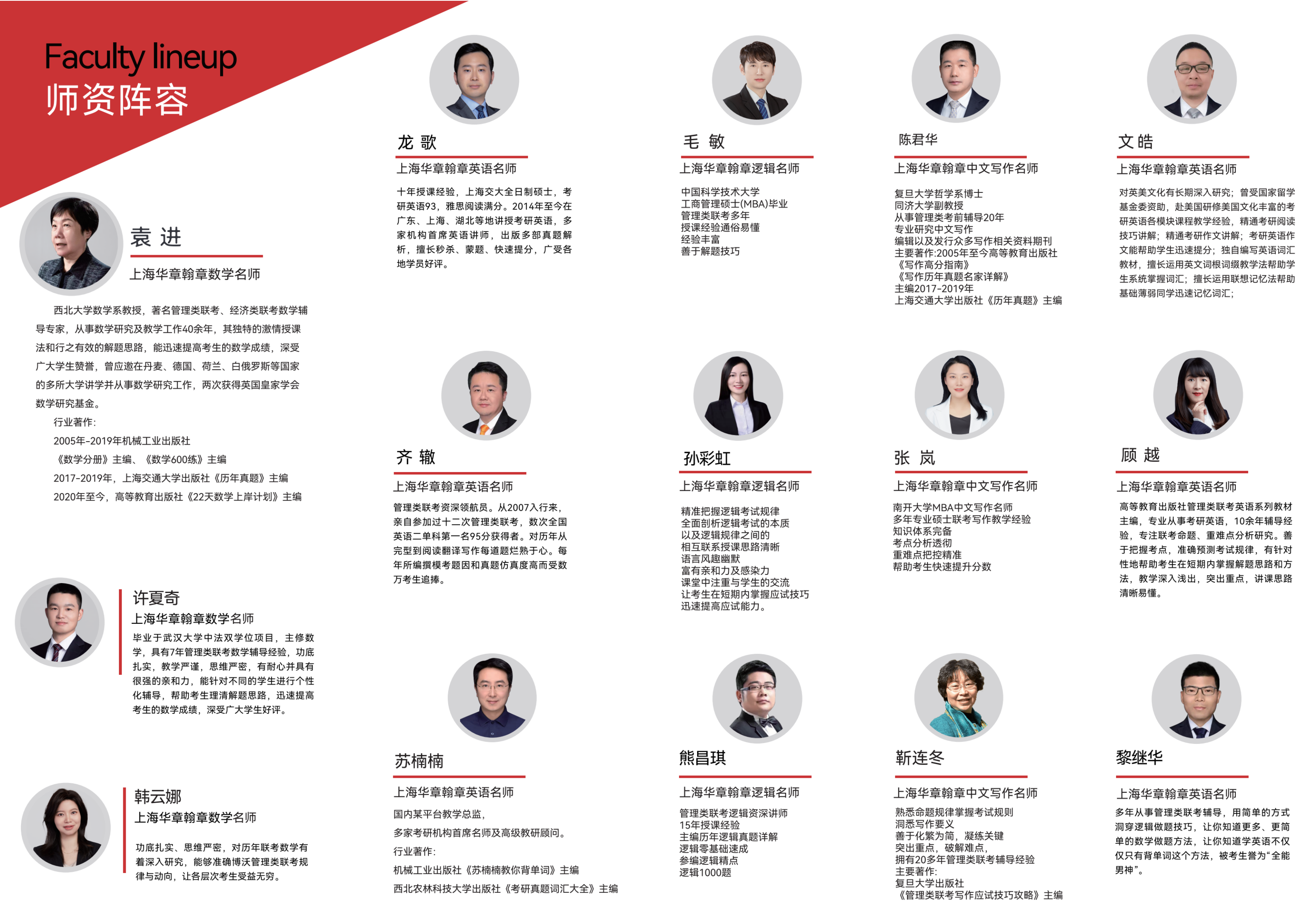 华章翰章考研辅导师资团队